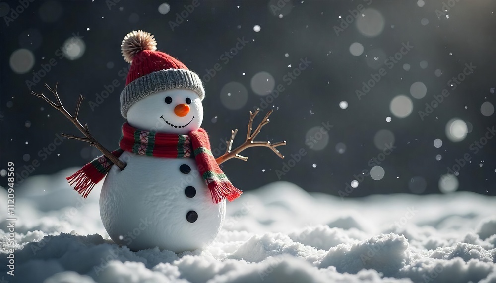 Fototapeta premium snowman on the snow christmas background
