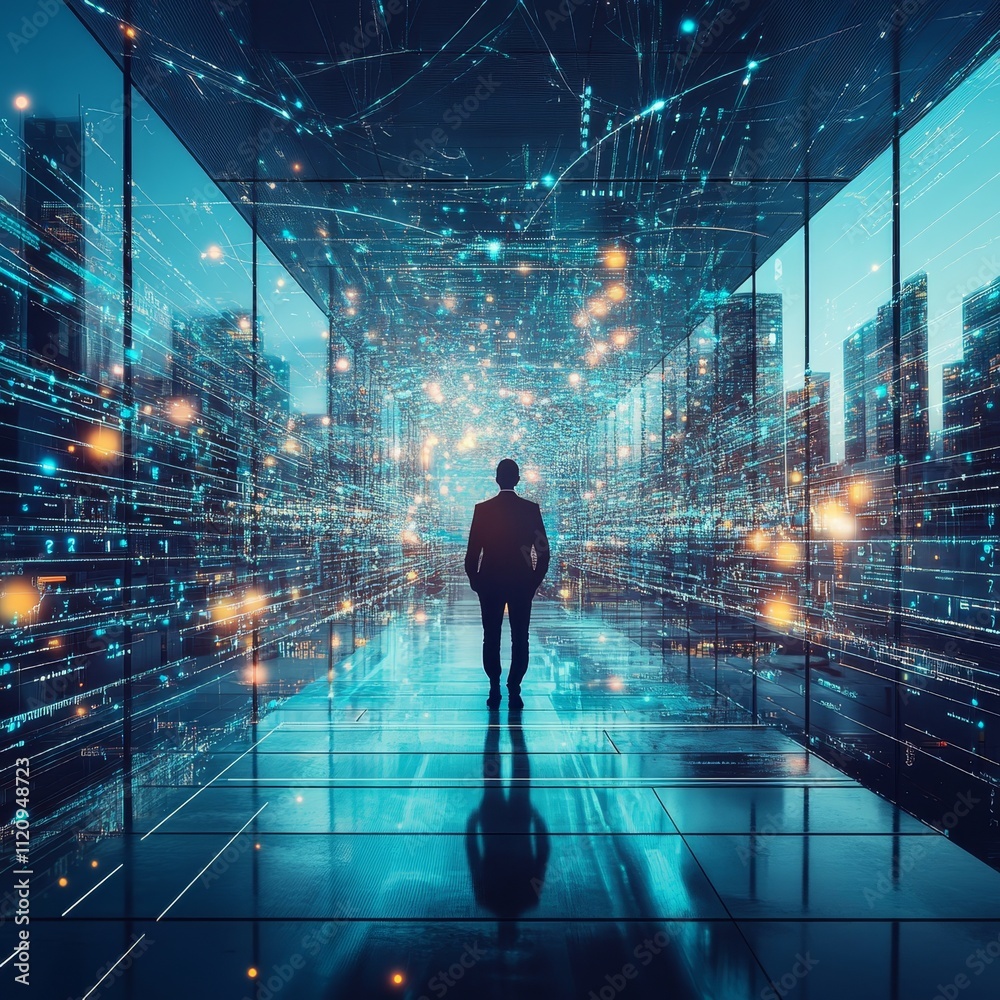 Exploring the Immense Potential of Futuristic Technology With Vibrant Data Streams Illuminating a City Skyline at Dawn Exploring the Immense Potential of Futuristic Technology With Vibrant Data Streams Illuminating a City Skyline at Dawn