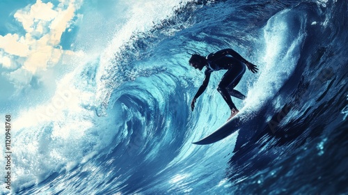 Surfer Riding a Majestic Ocean Wave