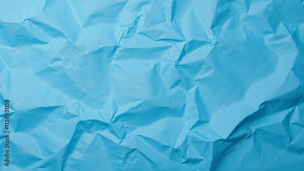Obraz premium Close-up of Crumpled Light Blue Paper Texture, Abstract Background for Design Projects
