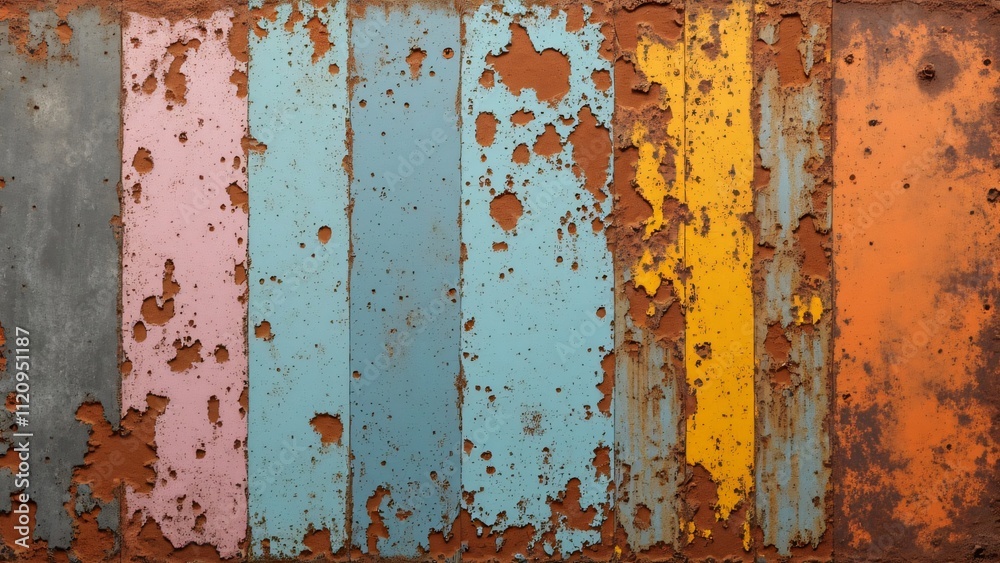 Striped Rusted Metal Texture, Weathered, Peeling Paint, Aged Background Striped Rusted Metal Texture, Weathered, Peeling Paint, Aged Background
