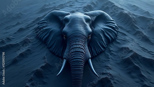 Majestic Elephant Head Carved into a Dark Blue Mountain Landscape, A High-Resolution Aerial View of Abstract Nature Art photo