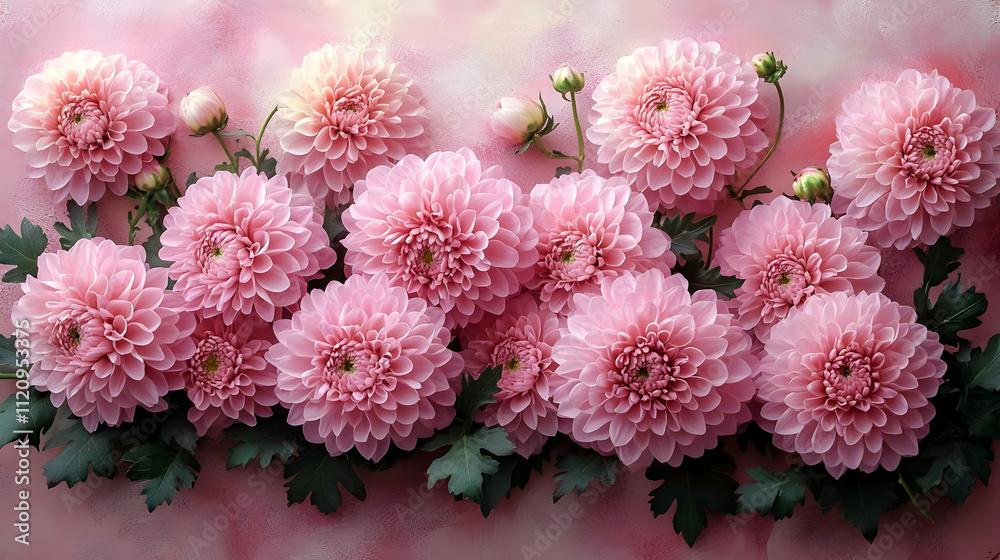 Pink Dahlias Bloom Beautifully on Pink Background