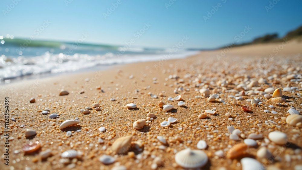 Golden Sandy Beach Seashells Summer Vacation Ocean Waves Coastal Paradise Idyllic Seashore Calm Water Relaxing Day Sunny Sky Tropical Paradise Golden Sandy Beach Seashells Summer Vacation Ocean Waves Coastal Paradise Idyllic Seashore Calm Water Relaxing Day Sunny Sky Tropical Paradise