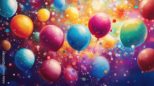 Colorful balloons and confetti celebration. (34)