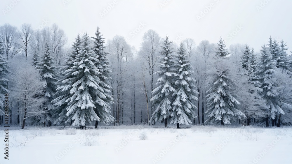 Snow-Covered Pine Trees in Winter Wonderland, Breathtaking High-Detail Photograph of a Snowy Forest Against a White Background Snow-Covered Pine Trees in Winter Wonderland, Breathtaking High-Detail Photograph of a Snowy Forest Against a White Background