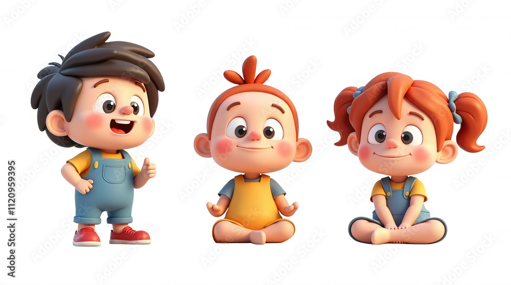 Cute Cartoon Kids Character Illustration on Transparent Background for Design Projects
