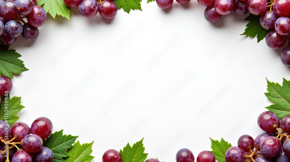 Fresh Grapes and Leaf Border with White Background - Perfect for Food Blogs, Culinary Designs, Invitations, and Wine Promotions Fresh Grapes and Leaf Border with White Background - Perfect for Food Blogs, Culinary Designs, Invitations, and Wine Promotions