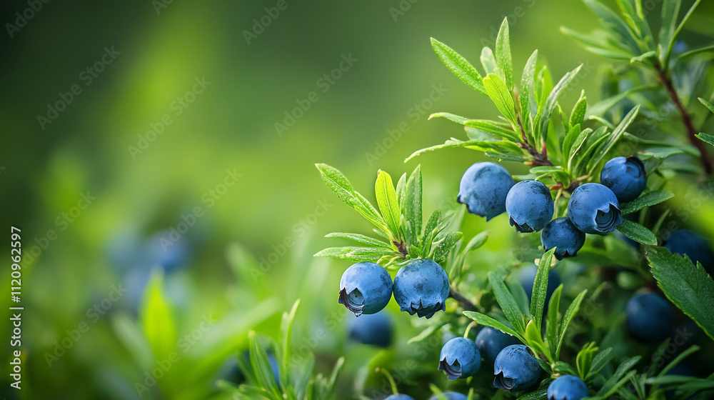 Fresh blueberries growing on bushes in a lush garden setting during summer Fresh blueberries growing on bushes in a lush garden setting during summer