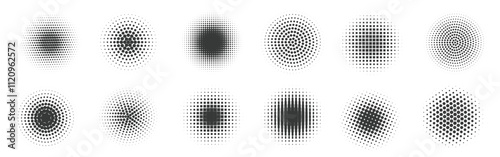 Circle halftone set modern dotted circles halftones black dotwork gradients