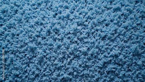Abstract Shaggy Blue Carpet Texture, Soft Fluffy Pile Fabric Background - Top View Close-Up