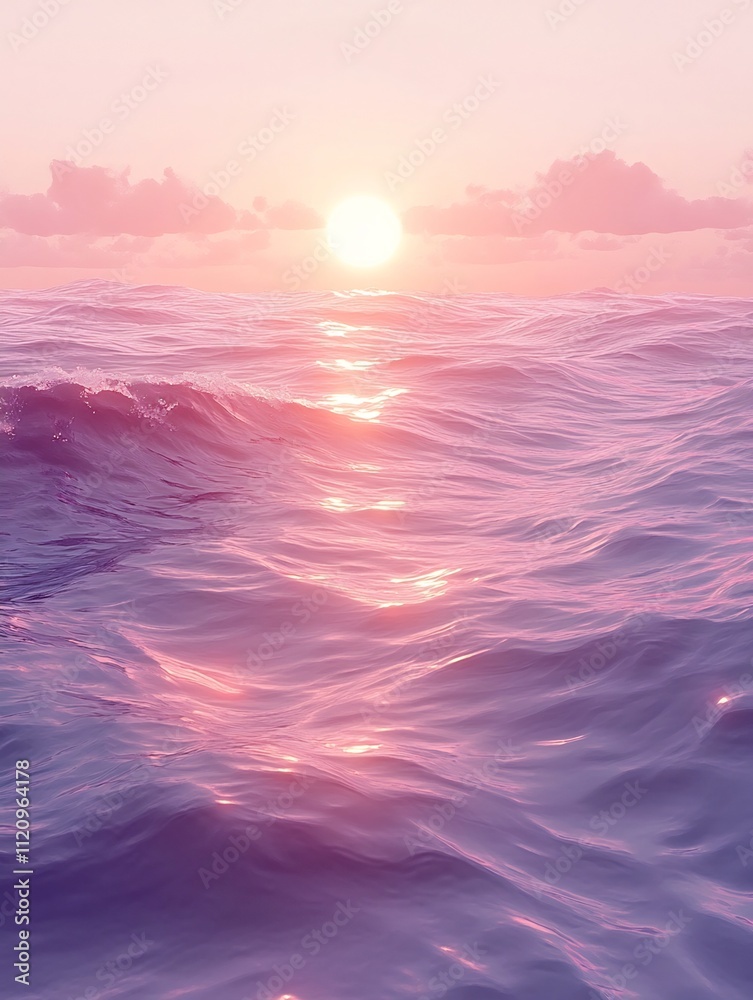 Fototapeta premium Serene Ocean Sunset Reflecting on Glimmering Waves at Dusk or Dawn