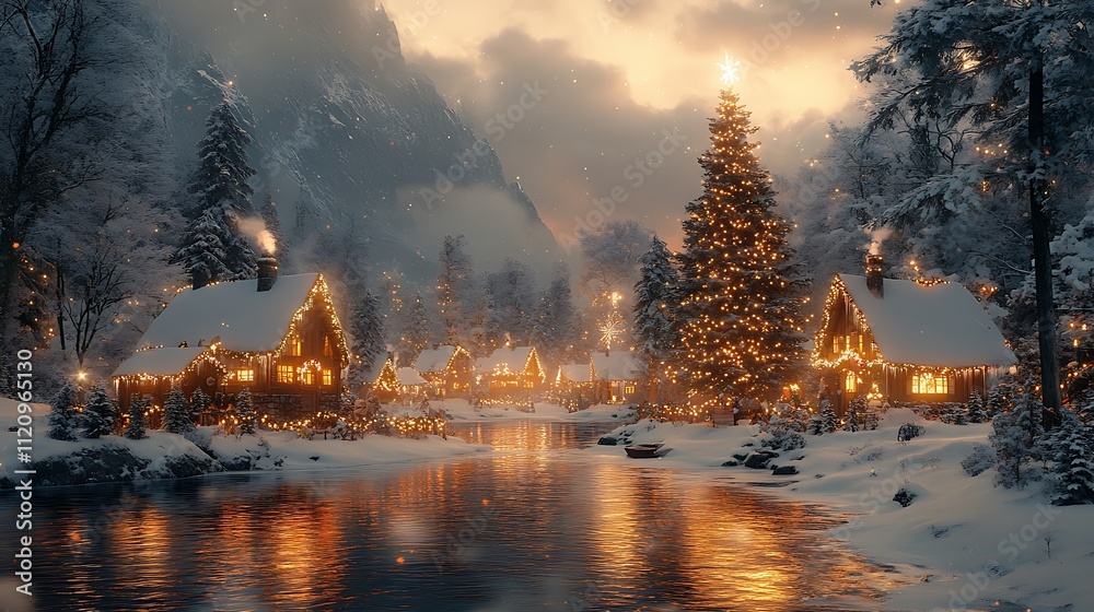 Artistic capturing a christmas village styled elegantly with snowy charm and festive tree picture