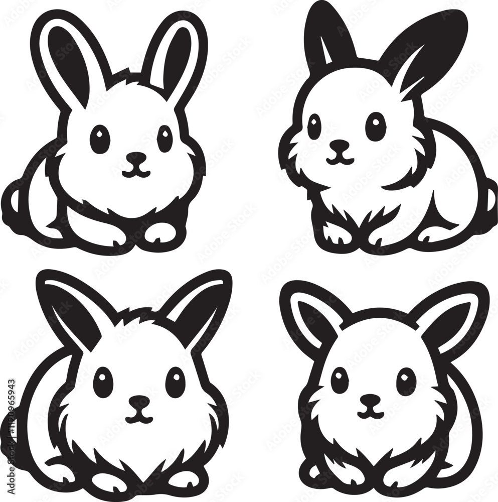 Fototapeta premium A clean, black-and-white vector illustration of a rabbit, ideal for logos, designs, and branding. Scalable and versatile, perfect for creative projects and animal-themed graphics.