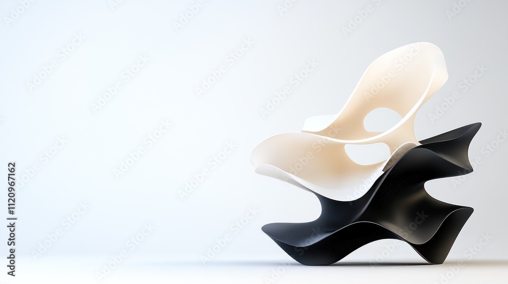 Modern sculptural chair with organic shapes in black and white. Modern sculptural chair with organic shapes in black and white.