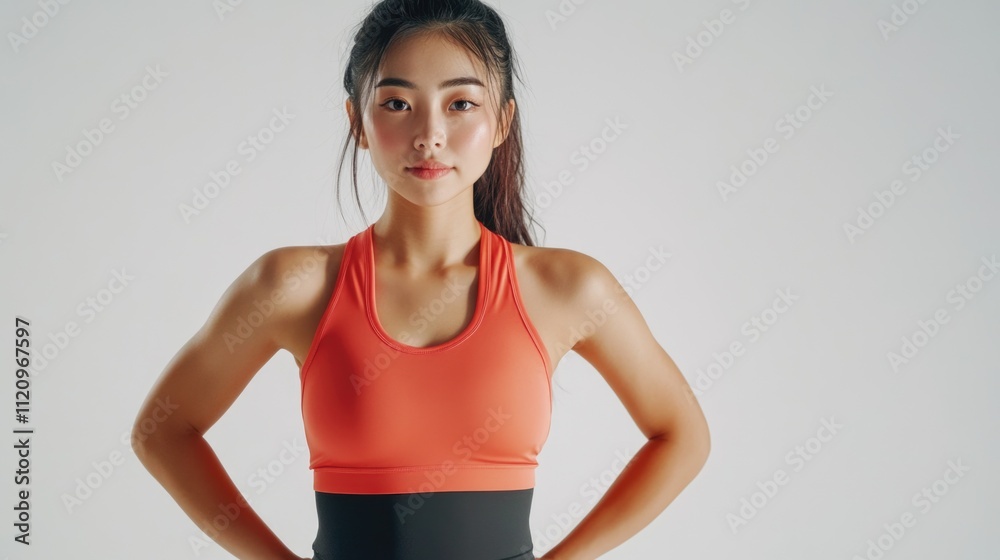 Sporty Asian young woman in sportswear on a white background Sporty Asian young woman in sportswear on a white background