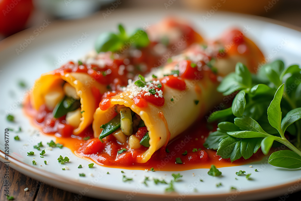 Vegetable-filled Cannelloni with Vibrant Tomato Sauce Vegetable-filled Cannelloni with Vibrant Tomato Sauce
