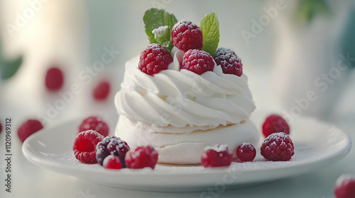 Sweet Dessert with Whipped Cream and Raspberries - A Photo