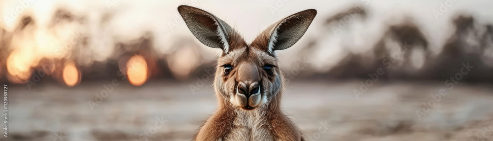 Climate change wildlife crisis concept. A serene portrait of a kangaroo against a soft, natural backdrop, showcasing its expressive features and large ears. Climate change wildlife crisis concept. A serene portrait of a kangaroo against a soft, natural backdrop, showcasing its expressive features and large ears.