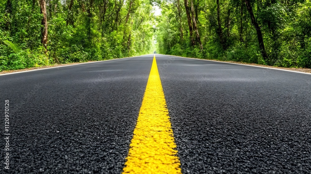 Fototapeta premium Endless Open Road Stretching into the Tranquil Horizon with Lush Forestry
