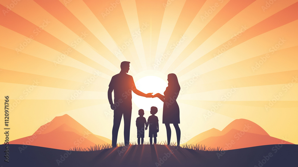 family stands together at sunrise, symbolizing love and unity family stands together at sunrise, symbolizing love and unity