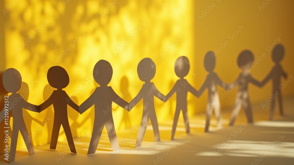 Paper Cutout Stick Figures Holding Hands, Symbolizing Unity, Support, and Hope for Mental Health Paper Cutout Stick Figures Holding Hands, Symbolizing Unity, Support, and Hope for Mental Health