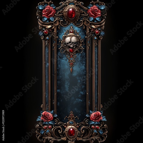 Ornate Dark Frame with Skulls and Roses photo