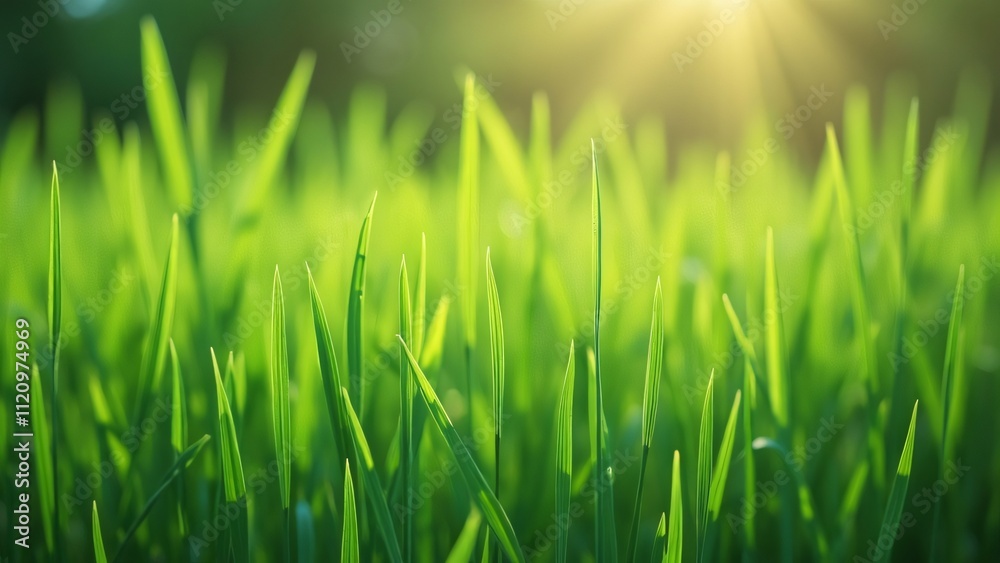 Lush Green Grass Blades Close-Up, Vibrant Nature Background for Design and Advertising Lush Green Grass Blades Close-Up, Vibrant Nature Background for Design and Advertising