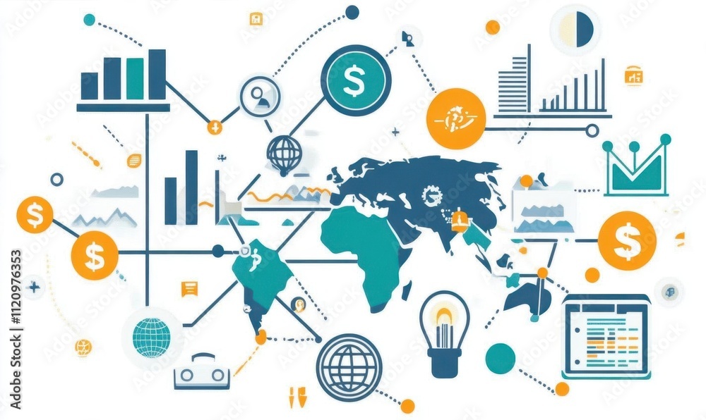 Illustration of global finance and data analytics concepts. Illustration of global finance and data analytics concepts.