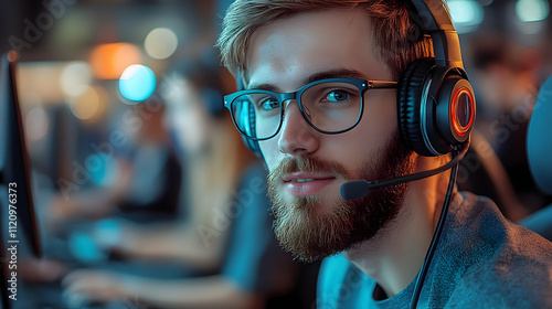 Gamer Uses Headset for Online Competition Thrillingly photo