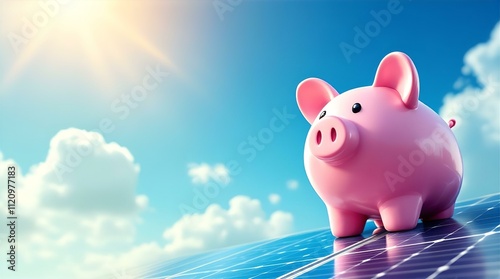 Piggy Bank on Solar Panel: A Symbol of Energy Savings and Financial Growth Under Sunny Skies