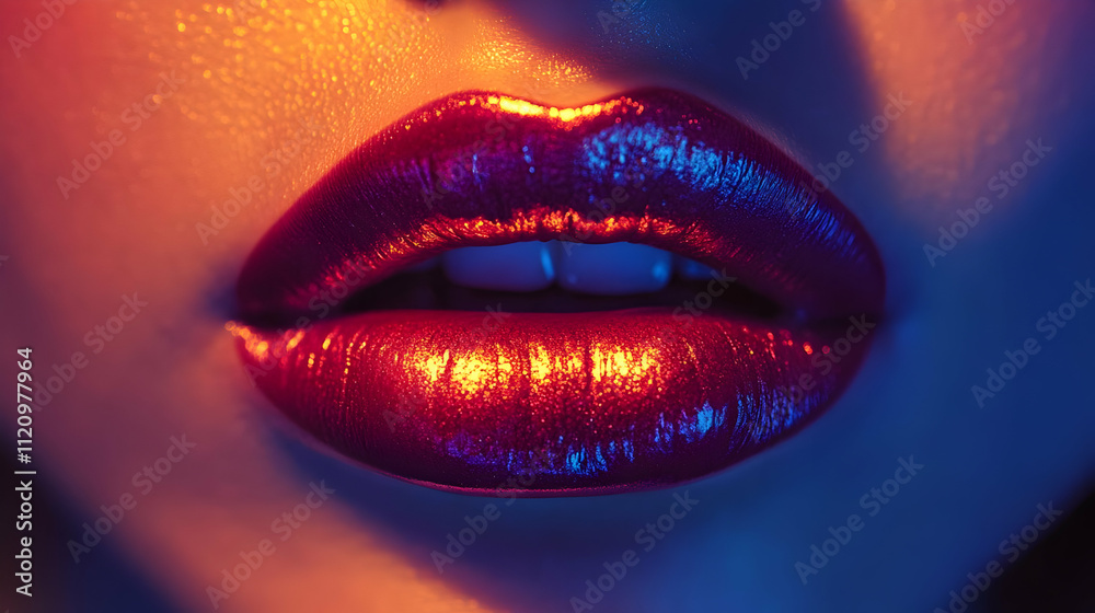 Luminous Lips: A Close-Up Beauty Shot with Vibrant Red and Blue Hues Luminous Lips: A Close-Up Beauty Shot with Vibrant Red and Blue Hues