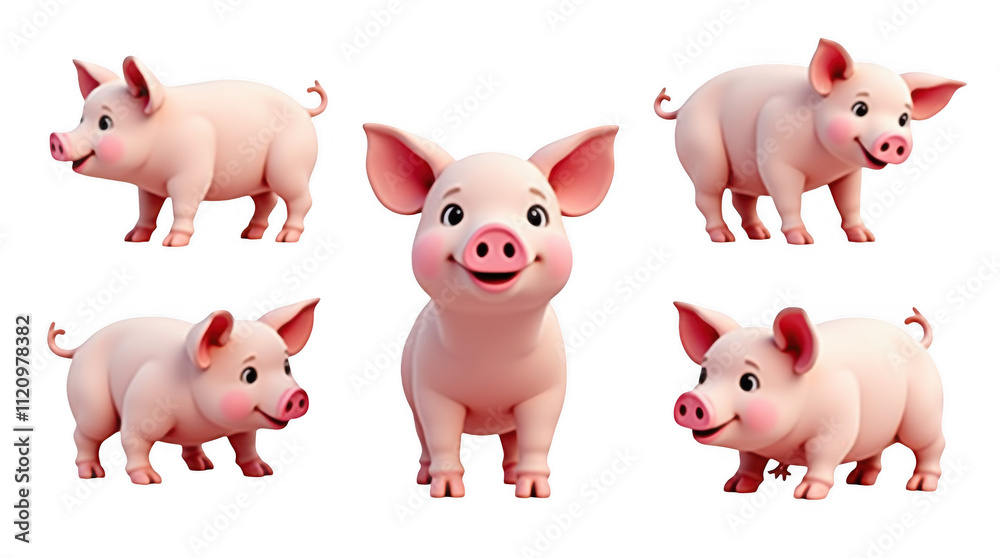 Cute Cartoon Pig Illustration with Transparent Background, Perfect for Design Elements and Overlays