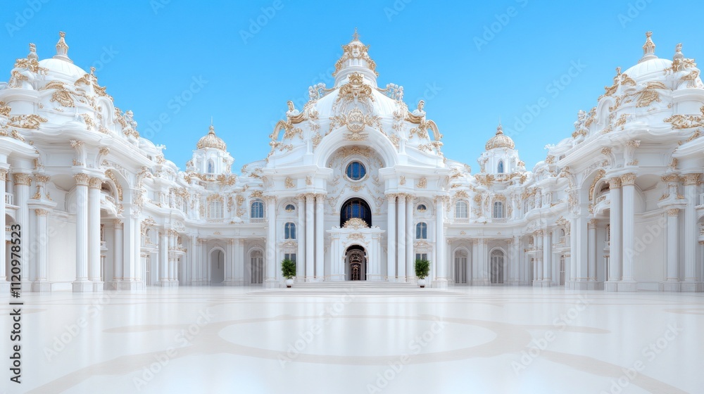 Obraz premium Elegant white palace with intricate architecture and blue sky.