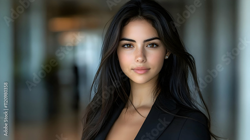 Wallpaper Mural Woman with Long Hair Poses Confidently in Modern Setting Torontodigital.ca