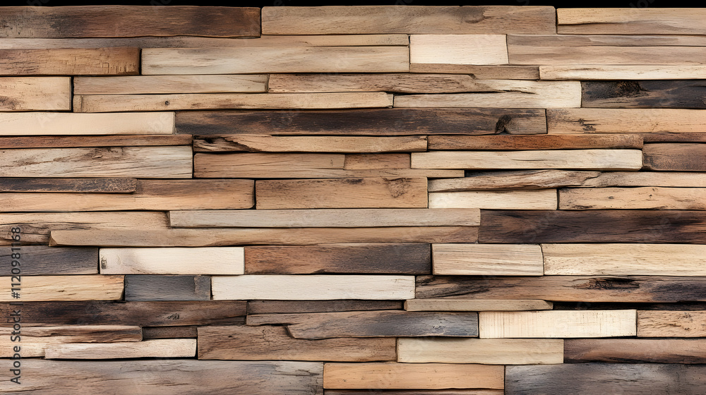 Rustic wood wall paneling with various tones and textures. Rustic wood wall paneling with various tones and textures.
