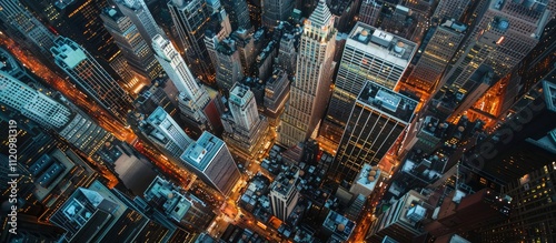 Aerial View of New York City Skyscrapers at Dusk