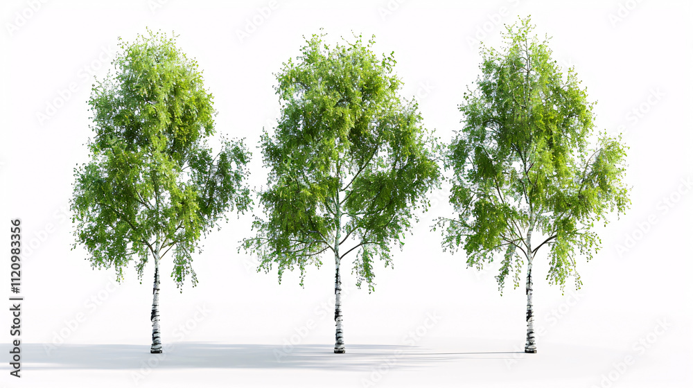 Obraz premium Ulmus and Birch Trees: 3D rendering with transparent background for digital composition and architecture visualization.