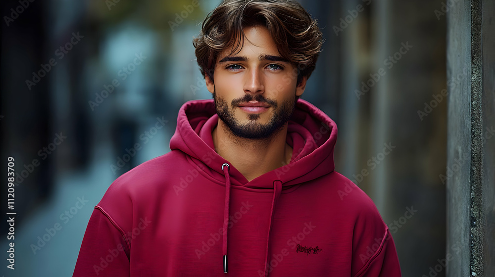 Man Models Maroon Hoodie, Stylish Autumn Look, Urban Fashion, Cool Pose, Casual Style, Red Sweatshirt, Men's Apparel, Streetwear, Male Model, Winter Outfit Man Models Maroon Hoodie, Stylish Autumn Look, Urban Fashion, Cool Pose, Casual Style, Red Sweatshirt, Men's Apparel, Streetwear, Male Model, Winter Outfit