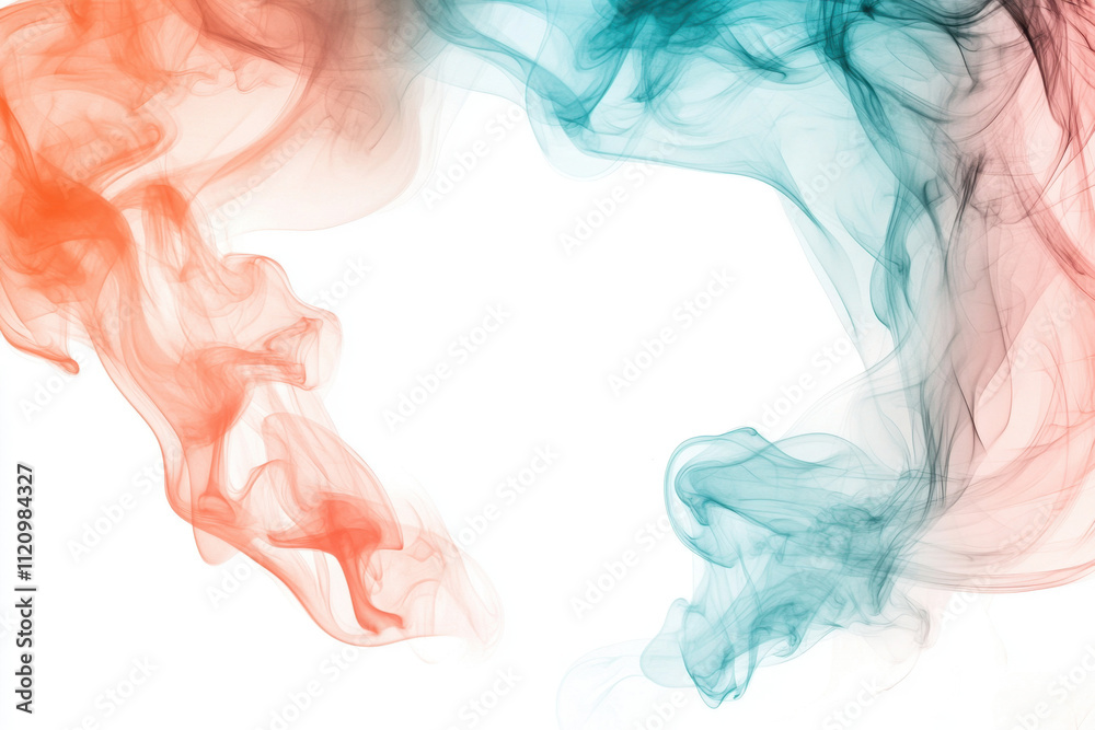Abstract artistic composition featuring swirling red and blue smoke, creating a dynamic and vibrant visual impact against a white background. Abstract artistic composition featuring swirling red and blue smoke, creating a dynamic and vibrant visual impact against a white background.