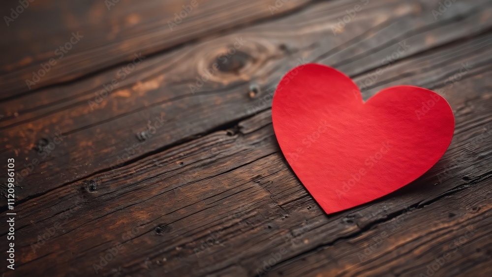 Romantic Red Paper Heart on Rustic Wooden Background, Valentine's Day Card Design, Flat Lay, Copy Space Romantic Red Paper Heart on Rustic Wooden Background, Valentine's Day Card Design, Flat Lay, Copy Space