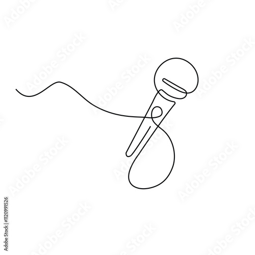 simple line microphone.minimals line concept.drawing of single continuous line mic cable.vector illustration