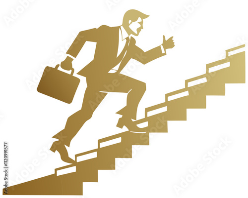 Businessman running climb stairs vector image, Isolated on white background.
