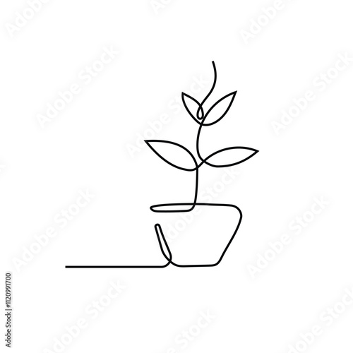 simple line of plant pot.minimals line concept.continuous single line drawing of plant pot.vector illustration
