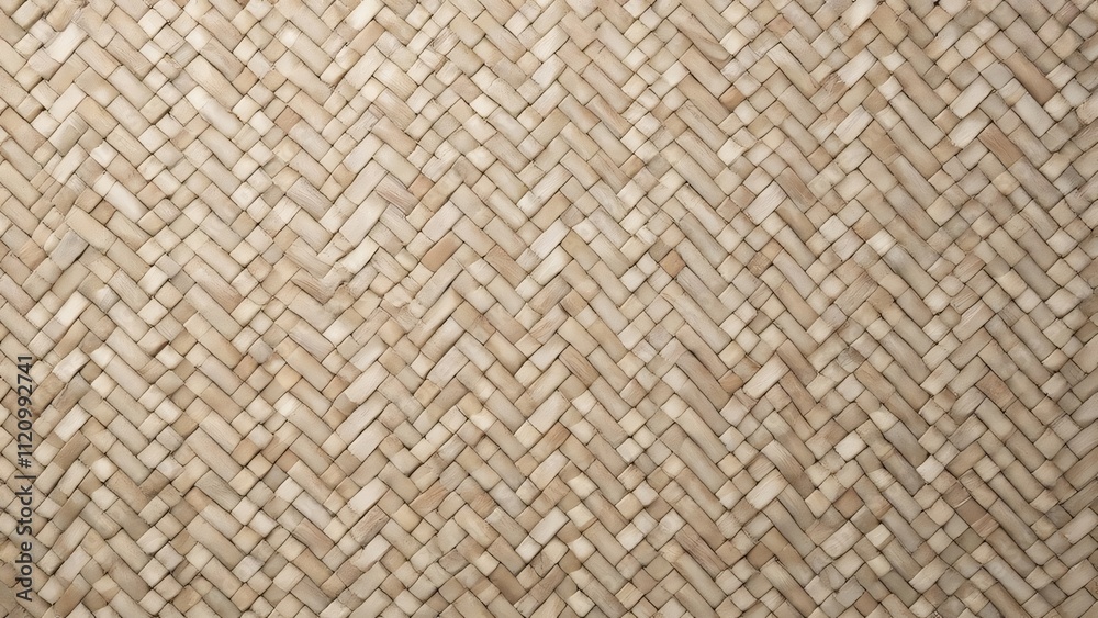 Beige Herringbone Woven Fabric Texture, Flat Lay Background with Copy Space