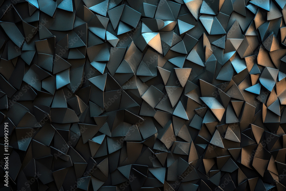Obraz premium A captivating display of overlapping, angular shapes creates a dynamic, modern texture. The interplay of light and shadow enhances the visual depth and complexity of this abstract design.