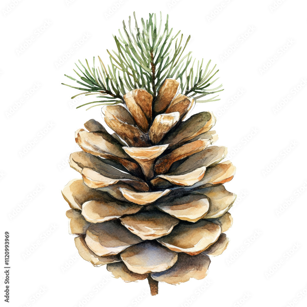 Cone, pine watercolor Illustration isolated transparent background