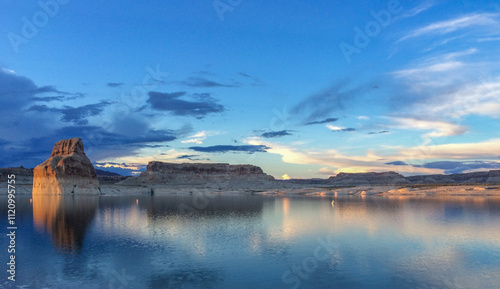Lone Rock Sunset Water Refleciton in Lake Powel Utah