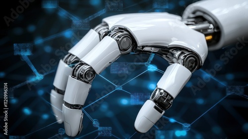 A robotic hand with intricate joints, symbolizing advanced technology and automation.