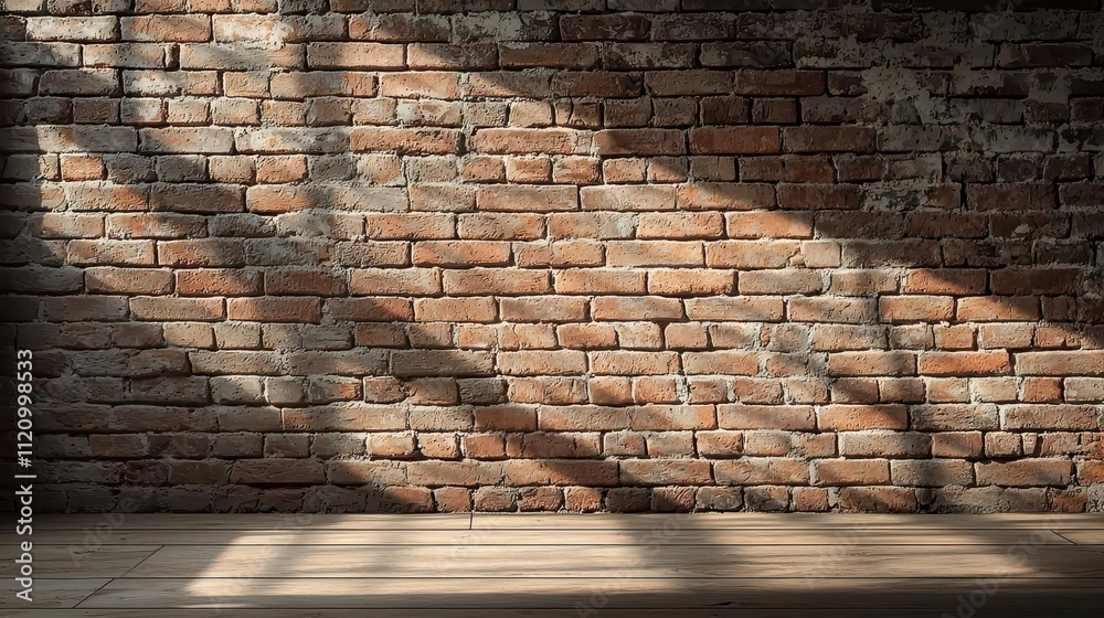 Textured brick wall with worn patterns, warm rustic feel, cozy ambiance, close view, soft shadows and natural tones Textured brick wall with worn patterns, warm rustic feel, cozy ambiance, close view, soft shadows and natural tones